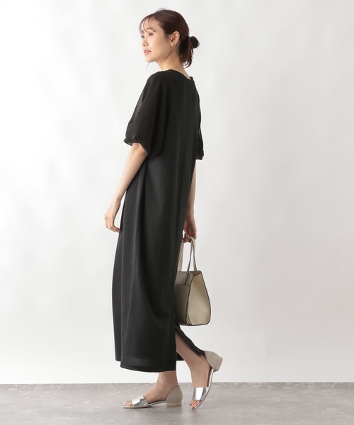 GLOBAL WORK（グローバルワーク）の「ヘビロッTEE袖シフォンワンピース/123883（ワンピース・レディース・ブラック/ダークグリーン/ネイビー・FREE）」の5枚目の写真