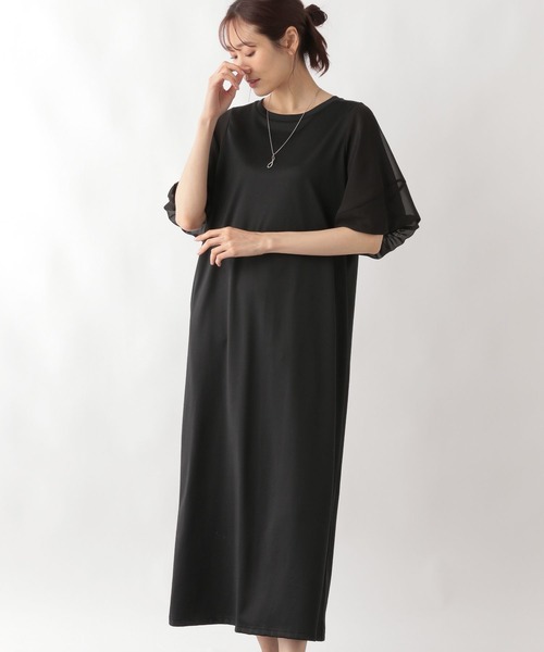 GLOBAL WORK（グローバルワーク）の「ヘビロッTEE袖シフォンワンピース/123883（ワンピース・レディース・ブラック/ダークグリーン/ネイビー・FREE）」の20枚目の写真