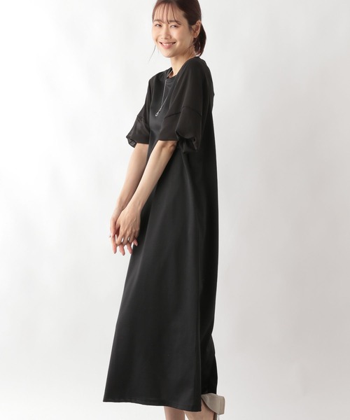 GLOBAL WORK（グローバルワーク）の「ヘビロッTEE袖シフォンワンピース/123883（ワンピース・レディース・ブラック/ダークグリーン/ネイビー・FREE）」の21枚目の写真