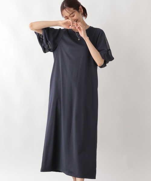 GLOBAL WORK（グローバルワーク）の「ヘビロッTEE袖シフォンワンピース/123883（ワンピース・レディース・ブラック/ダークグリーン/ネイビー・FREE）」の15枚目の写真