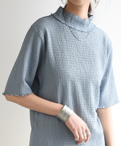 and it_(アンドイット)の「カットシャーリングハイネック5分袖Tシャツ(Tシャツ/カットソー・レディース・ブラック/アイボリー/ブルー・M)」の12枚目の写真