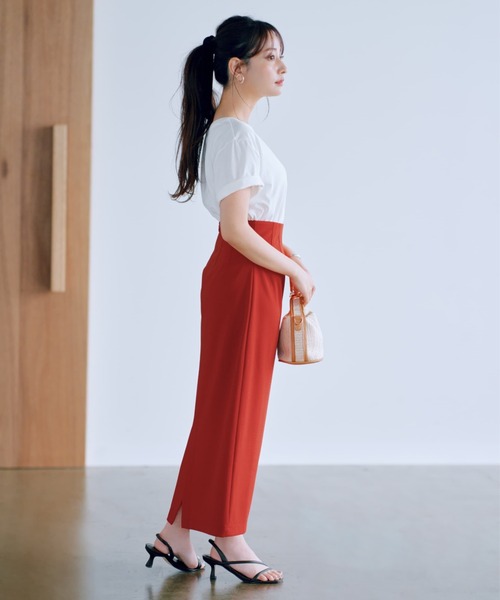 コヒナ COHINA ストレッチリネンIラインスカート-shortオートミール ストレッチリネンIラインスカート-short & regular | 小柄・低