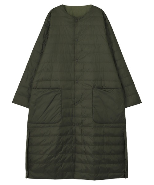 Plantation　ダウンコート リバーシブル ノーカラー　カーキ　Mサイズ Plantation（プランテーション）の「ライトリバーダウン / コート