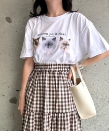 CATプリント半袖Tシャツ