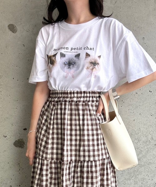 cuorequal(クオレコール)の「CATプリント半袖Tシャツ(Tシャツ/カットソー・レディース・ホワイト・LARGE/MEDIUM)」の1枚目の写真