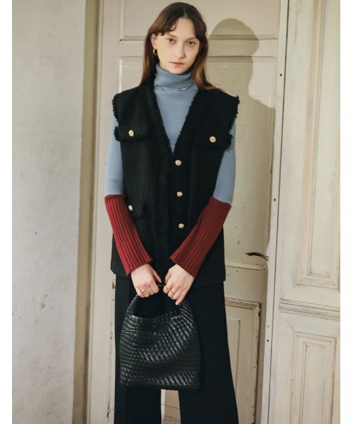 Re:EDIT（リエディ）の「フリンジツイードベスト（ダウンベスト・レディース・ブラック系その他/ブラック・MEDIUM/LARGE）」の5枚目の写真