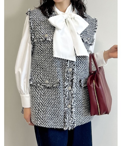 Re:EDIT（リエディ）の「フリンジツイードベスト（ダウンベスト・レディース・ブラック系その他/ブラック・MEDIUM/LARGE）」の12枚目の写真