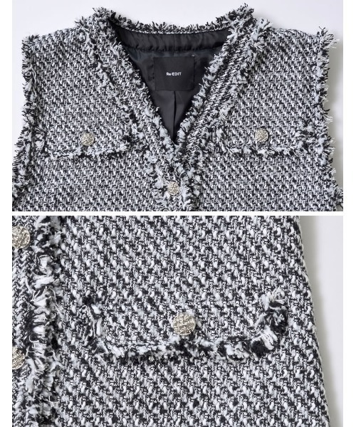 Re:EDIT（リエディ）の「フリンジツイードベスト（ダウンベスト・レディース・ブラック系その他/ブラック・MEDIUM/LARGE）」の15枚目の写真