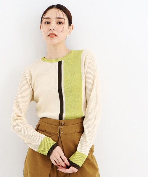 THE SHOP TK （ザ ショップ ティーケー ）の「ストライプ配色リブニット【洗える】（ニット/セーター・レディース・ベージュ系その他7/チャコール/ブラック系4・13/12）」の3枚目の写真