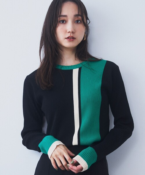 THE SHOP TK （ザ ショップ ティーケー ）の「ストライプ配色リブニット【洗える】（ニット/セーター・レディース・ベージュ系その他7/チャコール/ブラック系4・13/12）」の4枚目の写真