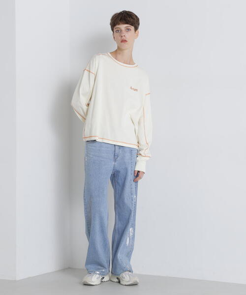 AVIREX(アヴィレックス)の「COLOR STITCH L/S T-SHIRT/カラーステッチロングスリーブTシャツ(Tシャツ/カットソー・レディース・ホワイト系2/チャコールグレー/バイオレット・F)」の22枚目の写真