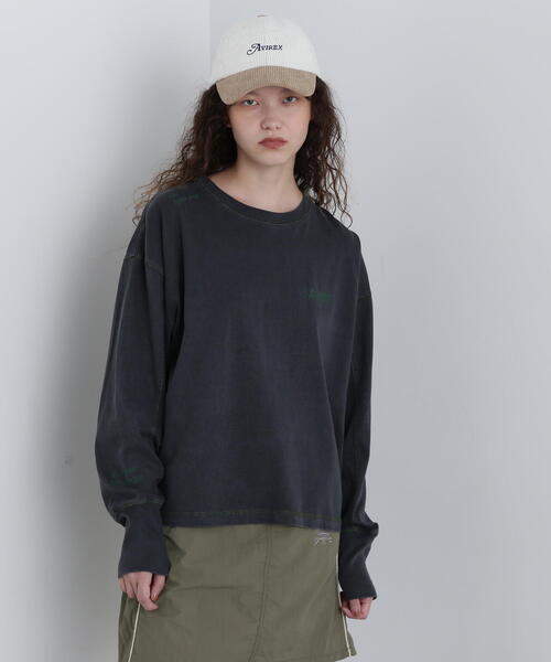 AVIREX(アヴィレックス)の「COLOR STITCH L/S T-SHIRT/カラーステッチロングスリーブTシャツ(Tシャツ/カットソー・レディース・ホワイト系2/チャコールグレー/バイオレット・F)」の19枚目の写真