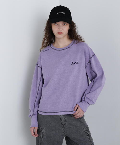 AVIREX(アヴィレックス)の「COLOR STITCH L/S T-SHIRT/カラーステッチロングスリーブTシャツ(Tシャツ/カットソー・レディース・ホワイト系2/チャコールグレー/バイオレット・F)」の15枚目の写真
