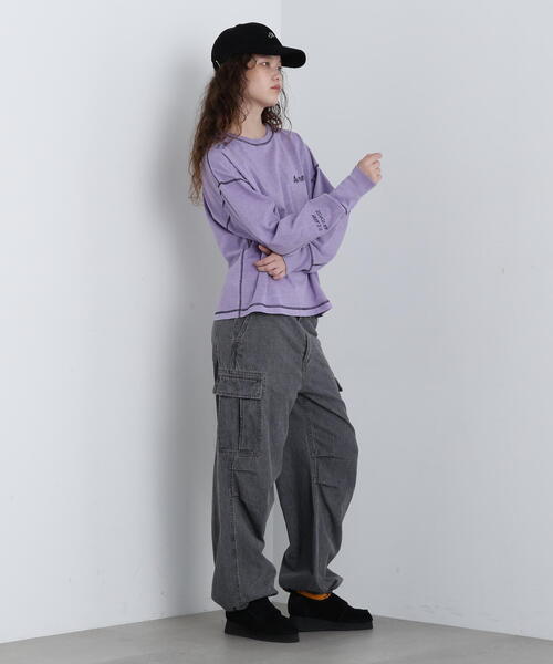 AVIREX(アヴィレックス)の「COLOR STITCH L/S T-SHIRT/カラーステッチロングスリーブTシャツ(Tシャツ/カットソー・レディース・ホワイト系2/チャコールグレー/バイオレット・F)」の14枚目の写真