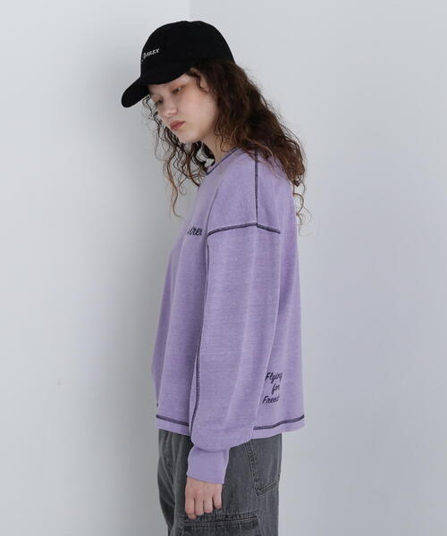 AVIREX(アヴィレックス)の「COLOR STITCH L/S T-SHIRT/カラーステッチロングスリーブTシャツ(Tシャツ/カットソー・レディース・ホワイト系2/チャコールグレー/バイオレット・F)」の13枚目の写真