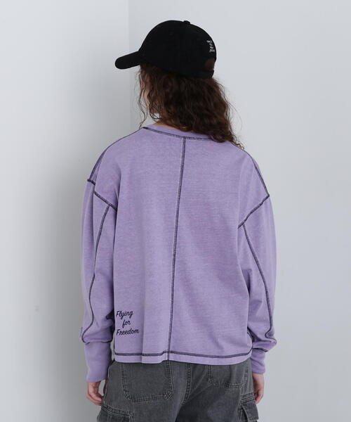 AVIREX(アヴィレックス)の「COLOR STITCH L/S T-SHIRT/カラーステッチロングスリーブTシャツ(Tシャツ/カットソー・レディース・ホワイト系2/チャコールグレー/バイオレット・F)」の12枚目の写真