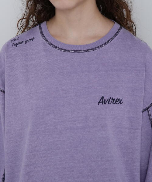 AVIREX(アヴィレックス)の「COLOR STITCH L/S T-SHIRT/カラーステッチロングスリーブTシャツ(Tシャツ/カットソー・レディース・ホワイト系2/チャコールグレー/バイオレット・F)」の11枚目の写真