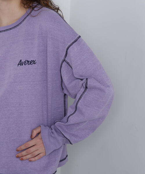 AVIREX(アヴィレックス)の「COLOR STITCH L/S T-SHIRT/カラーステッチロングスリーブTシャツ(Tシャツ/カットソー・レディース・ホワイト系2/チャコールグレー/バイオレット・F)」の10枚目の写真