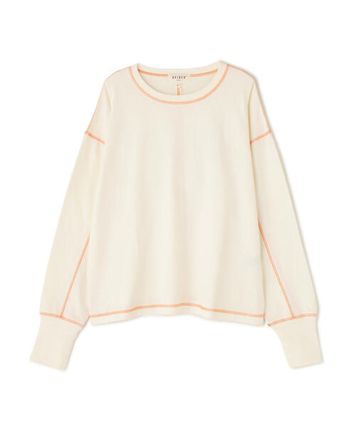 AVIREX(アヴィレックス)の「COLOR STITCH L/S T-SHIRT/カラーステッチロングスリーブTシャツ(Tシャツ/カットソー・レディース・ホワイト系2/チャコールグレー/バイオレット・F)」の2枚目の写真