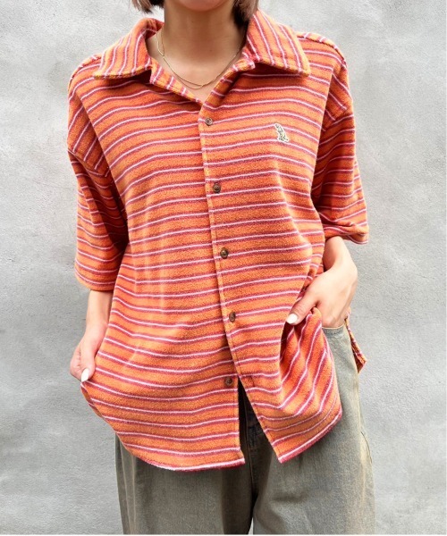 【m:rex】パイルボーダーUSED加工シャツ/ユニセックス(シャツ/ブラウス)|DOUBLE NAME(ダブルネーム) 【m:rex】パイルボーダーUSED加工シャツ/ユニセックス(シャツ/ブラウス)|DOUBLE NAME(ダブルネーム)