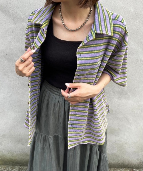 【m:rex】パイルボーダーUSED加工シャツ/ユニセックス(シャツ/ブラウス)|DOUBLE NAME(ダブルネーム) 【m:rex】パイルボーダーUSED加工シャツ/ユニセックス(シャツ/ブラウス)|DOUBLE NAME(ダブルネーム)