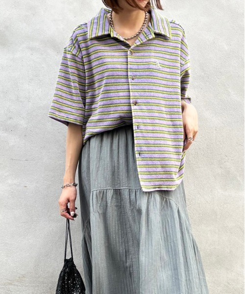 【m:rex】パイルボーダーUSED加工シャツ/ユニセックス(シャツ/ブラウス)|DOUBLE NAME(ダブルネーム) 【m:rex】パイルボーダーUSED加工シャツ/ユニセックス(シャツ/ブラウス)|DOUBLE NAME(ダブルネーム)