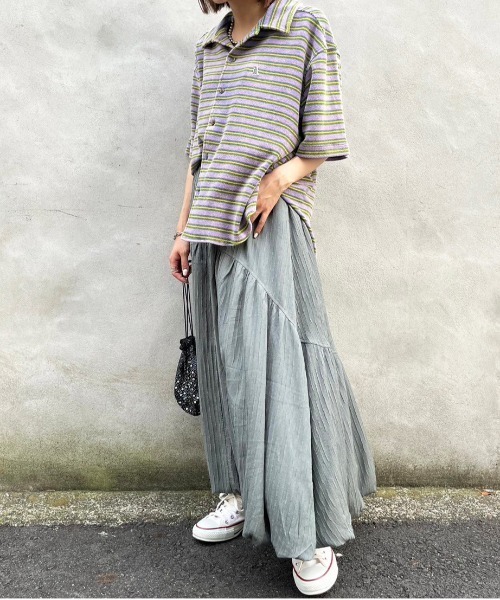 【m:rex】パイルボーダーUSED加工シャツ/ユニセックス(シャツ/ブラウス)|DOUBLE NAME(ダブルネーム) 【m:rex】パイルボーダーUSED加工シャツ/ユニセックス(シャツ/ブラウス)|DOUBLE NAME(ダブルネーム)