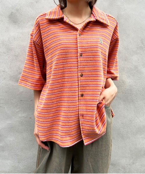 【m:rex】パイルボーダーUSED加工シャツ/ユニセックス(シャツ/ブラウス)|DOUBLE NAME(ダブルネーム) 【m:rex】パイルボーダーUSED加工シャツ/ユニセックス(シャツ/ブラウス)|DOUBLE NAME(ダブルネーム)