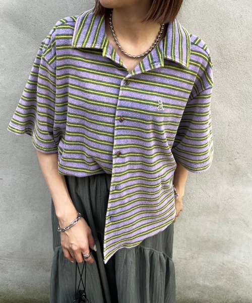 【m:rex】パイルボーダーUSED加工シャツ/ユニセックス(シャツ/ブラウス)|DOUBLE NAME(ダブルネーム) 【m:rex】パイルボーダーUSED加工シャツ/ユニセックス(シャツ/ブラウス)|DOUBLE NAME(ダブルネーム)