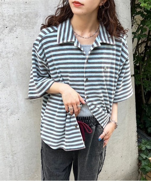 【m:rex】パイルボーダーUSED加工シャツ/ユニセックス(シャツ/ブラウス)|DOUBLE NAME(ダブルネーム) 【m:rex】パイルボーダーUSED加工シャツ/ユニセックス(シャツ/ブラウス)|DOUBLE NAME(ダブルネーム)