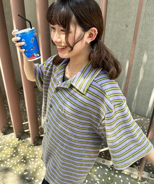 【m:rex】パイルボーダーUSED加工シャツ/ユニセックス(シャツ/ブラウス)|DOUBLE NAME(ダブルネーム) 【m:rex】パイルボーダーUSED加工シャツ/ユニセックス(シャツ/ブラウス)|DOUBLE NAME(ダブルネーム)