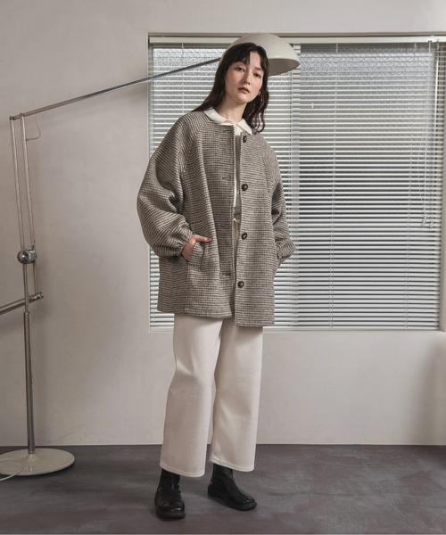 lawgy ノーカラーチェックミディアウター lawgy（ラウジー）の「nocollar check midi outer / ノーカラー