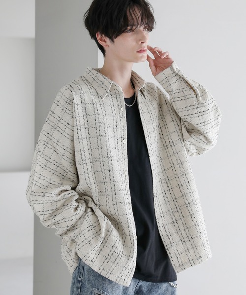 ASTRONOMY(アストロノミー)の「ワイドシルエットツイードドルマンシャツ(シャツ/ブラウス・メンズ・ホワイト/ブラック・L/M/S)」の2枚目の写真