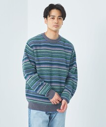 green label relaxing（グリーンレーベルリラクシング）の「アゼ マルチボーダー クルーネック ニット（ニット/セーター・メンズ）」