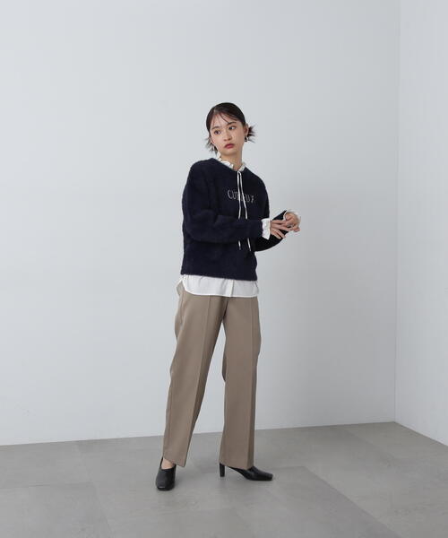 N.（N. Natural Beauty Basic）（エヌエヌナチュラルビューティーベーシック）の「◆刺繍ロゴフェザーニット（ニット/セーター・レディース・ネイビー/ライトグリーン/クリーム・MEDIUM）」の4枚目の写真