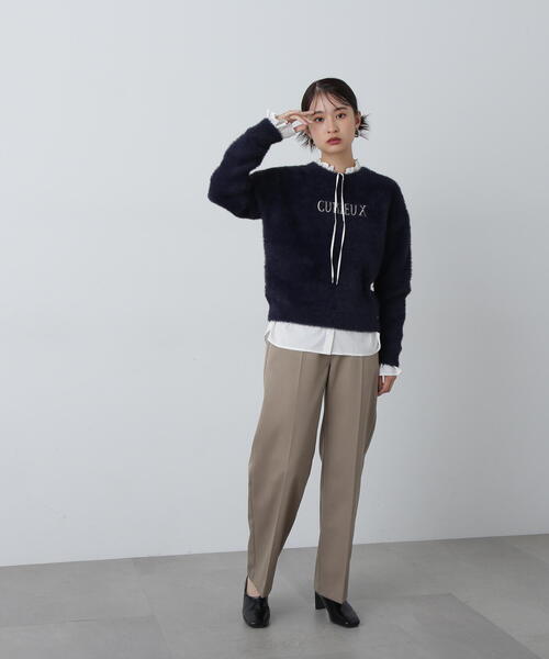 N.（N. Natural Beauty Basic）（エヌエヌナチュラルビューティーベーシック）の「◆刺繍ロゴフェザーニット（ニット/セーター・レディース・ネイビー/ライトグリーン/クリーム・MEDIUM）」の5枚目の写真