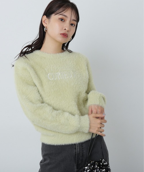 N.（N. Natural Beauty Basic）（エヌエヌナチュラルビューティーベーシック）の「◆刺繍ロゴフェザーニット（ニット/セーター・レディース・ネイビー/ライトグリーン/クリーム・MEDIUM）」の3枚目の写真