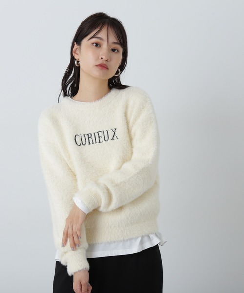 N.（N. Natural Beauty Basic）（エヌエヌナチュラルビューティーベーシック）の「◆刺繍ロゴフェザーニット（ニット/セーター・レディース・ネイビー/ライトグリーン/クリーム・MEDIUM）」の14枚目の写真