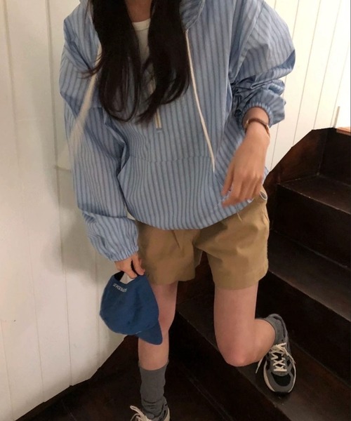 LYEON(リヨン)の「ドローコードストライプアノラックパーカー(パーカー・レディース・ブルー/ピンク/ベージュ・FREE)」の17枚目の写真