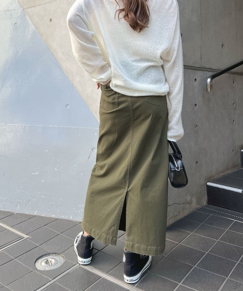 Futier land（フューティアランド）の「【新色追加】ベイカーロングスカート（スカート・レディース・ブラック/カーキ/オフホワイト・MEDIUM/LARGE）」の6枚目の写真