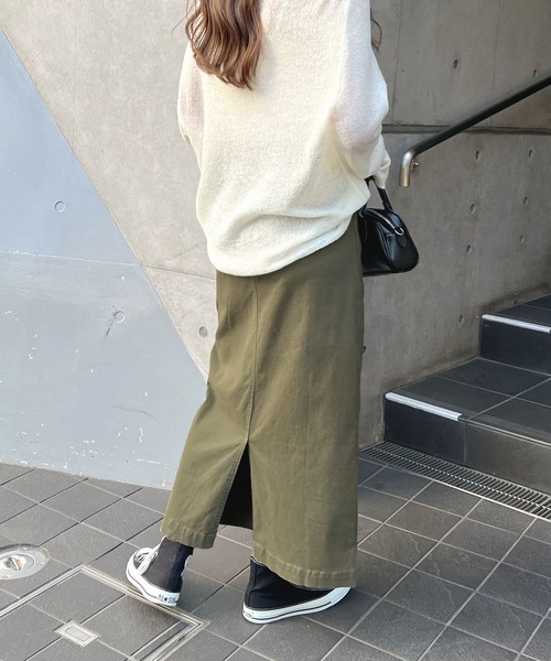 Futier land（フューティアランド）の「【新色追加】ベイカーロングスカート（スカート・レディース・ブラック/カーキ/オフホワイト・MEDIUM/LARGE）」の9枚目の写真