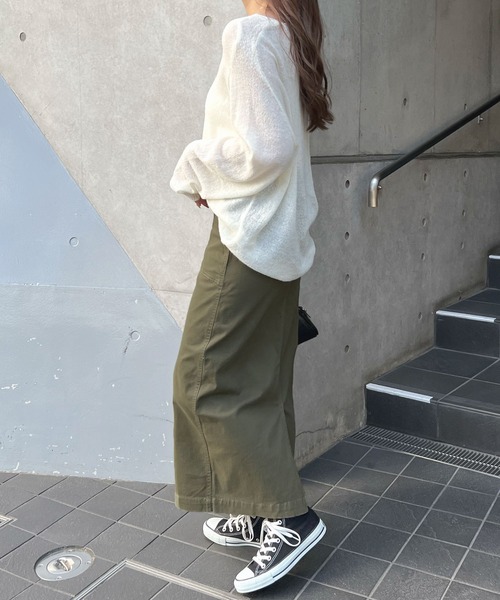 Futier land（フューティアランド）の「【新色追加】ベイカーロングスカート（スカート・レディース・ブラック/カーキ/オフホワイト・MEDIUM/LARGE）」の11枚目の写真