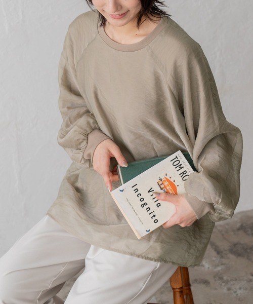 VitaFelice(ヴィータフェリーチェ)の「オーガンジーレイヤードトップス(Tシャツ/カットソー・レディース・ブラック/ベージュ系・FREE)」の1枚目の写真
