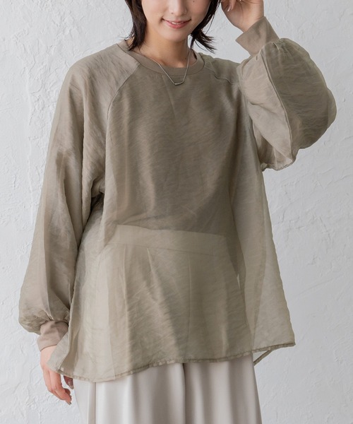VitaFelice(ヴィータフェリーチェ)の「オーガンジーレイヤードトップス(Tシャツ/カットソー・レディース・ブラック/ベージュ系・FREE)」の8枚目の写真