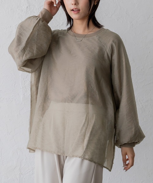 VitaFelice(ヴィータフェリーチェ)の「オーガンジーレイヤードトップス(Tシャツ/カットソー・レディース・ブラック/ベージュ系・FREE)」の9枚目の写真