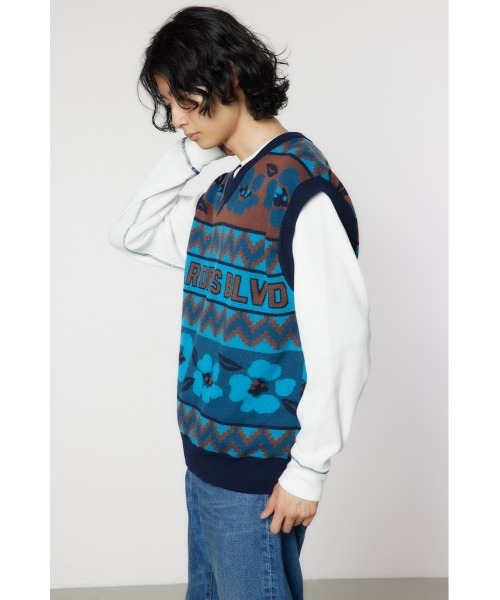 RODEO CROWNS WIDE BOWL（ロデオクラウンズワイドボウル）の「ジャガードニットベスト（ベスト・メンズ・ブルー系その他3/イエロー系その他・FREE）」の4枚目の写真