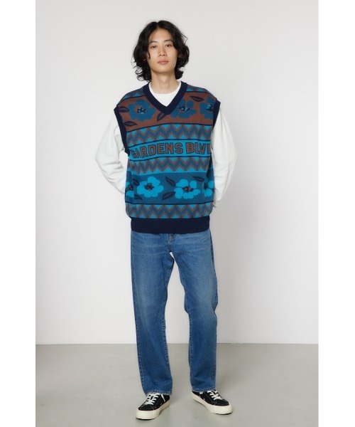 RODEO CROWNS WIDE BOWL（ロデオクラウンズワイドボウル）の「ジャガードニットベスト（ベスト・メンズ・ブルー系その他3/イエロー系その他・FREE）」の6枚目の写真