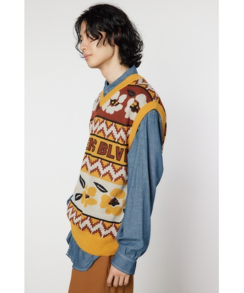 RODEO CROWNS WIDE BOWL（ロデオクラウンズワイドボウル）の「ジャガードニットベスト（ベスト・メンズ・ブルー系その他3/イエロー系その他・FREE）」の15枚目の写真