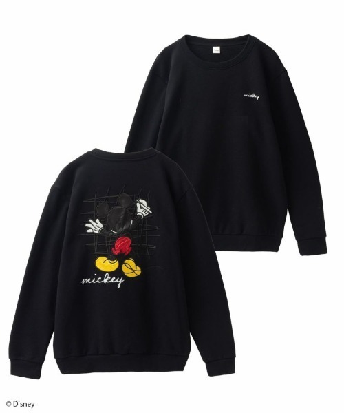 Disney(ディズニー)の「【別注限定展開】DISNEY ミッキーバックサテントレーナー(スウェット・メンズ・ブラック/ホワイト・M/L/XL)」の2枚目の写真