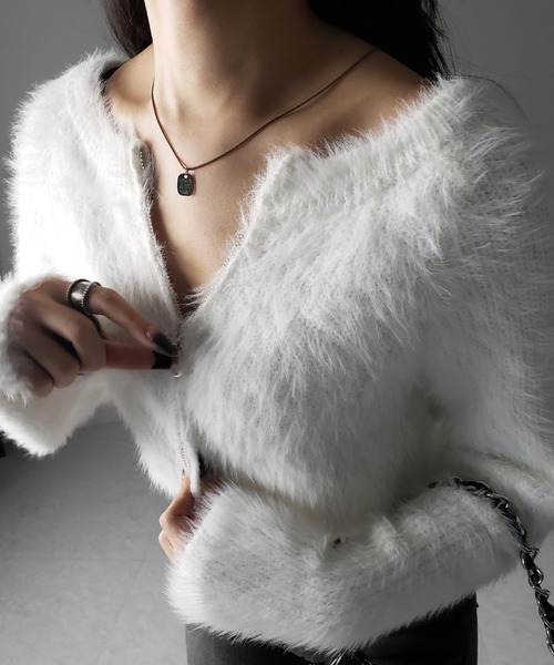 me+em select(ミームセレクト)の「【 3color 】フロントジップショートシャギーニットカーディガン / front zip short shaggy knit cardigan(カーディガン/ボレロ・レディース・ホワイト/ブラック/グレー・FREE)」の14枚目の写真